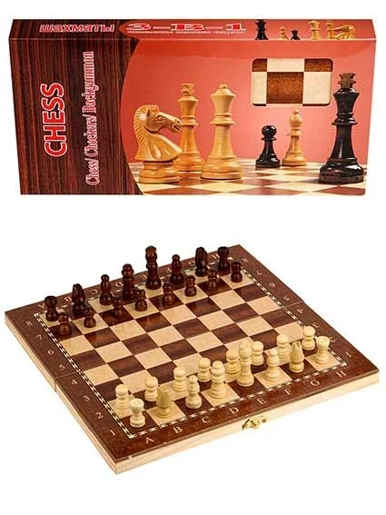 Фото для Шахматы, шашки и нарды 3 в 1 (29х14,5х3см) фигуры дерево в коробке