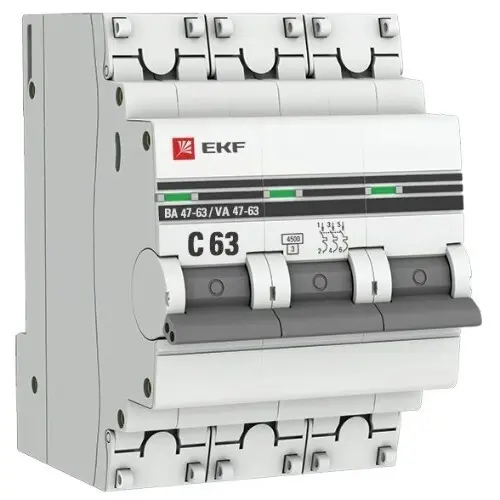 Автоматический выключатель EKF ВА 47-63 3P (C) 4,5kA 63 А