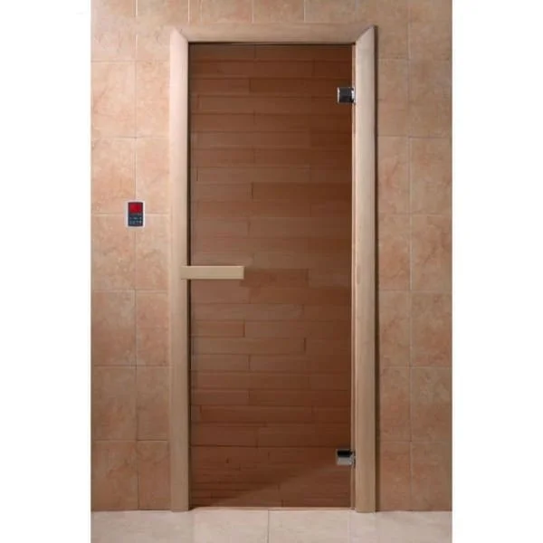 Дверь для бани и сауны стеклянная "Бронза", размер коробки 190х67, 6мм, арт. 2134004