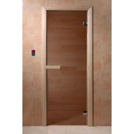 Фото для Дверь для бани и сауны стеклянная "Бронза", размер коробки 190х67, 6мм, арт. 2134004