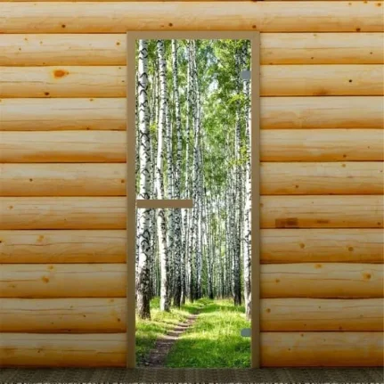 Дверь для бани и сауны "Берёзовая роща", 190 х 67 см, с фотопечатью 6 мм Добропаровъ, 3388651