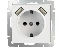 Розетка Werkel с заземлением, шторками и USBх2 белая WL01-SKGS-USBх2-IP20
