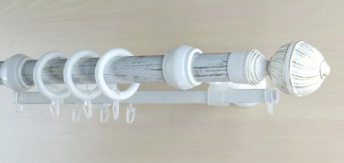 Фото для Карниз двухрядный металл пластик Византия 200 см белый золото-патина