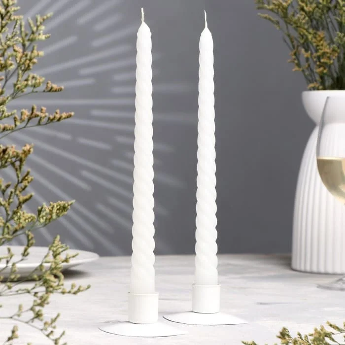 Набор свечей витых, 2,2х 25 см, 2 штуки, белый, "Дарим красиво", 9271288