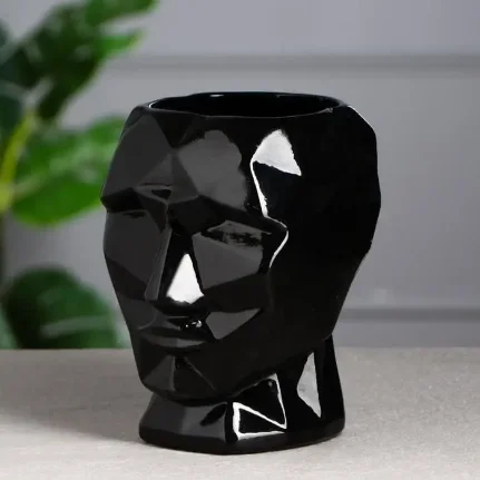 Фото для Ваза керамика настольная "Кай", чёрная, глянец, 19 см, 2 л, 5502912