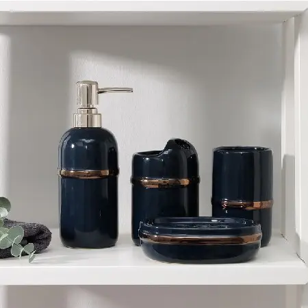 Набор аксессуаров для ванной комнаты «Бурлеск», 4 предмета (мыльница, дозатор для мыла, 2 стакана), темно-синий 6851674