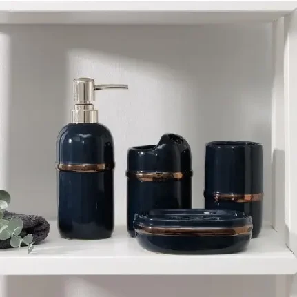 Фото для Набор аксессуаров для ванной комнаты «Бурлеск», 4 предмета (мыльница, дозатор для мыла, 2 стакана), темно-синий 6851674