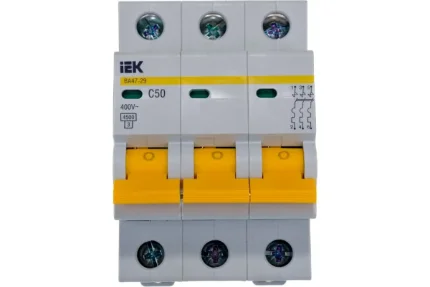 Фото для Автоматический 3-полюсной выключатель, IEK ВА47-29 50А, тип расцепления С, 4.5кА