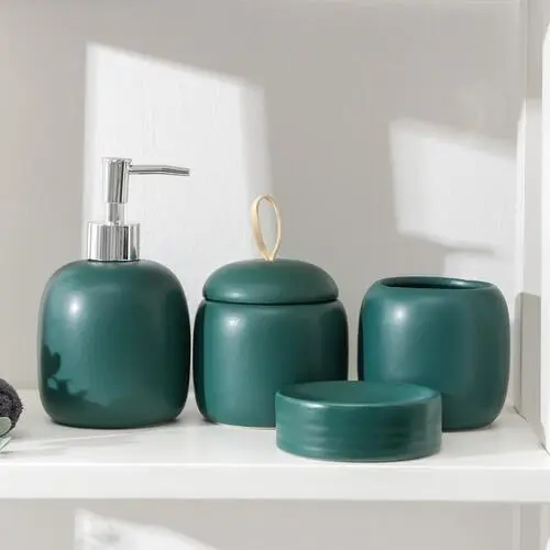 Набор аксессуаров для ванной комнаты Monro, 4 предмета (мыльница, дозатор для мыла 450 мл, стакан, баночка), зелёный, 6073218