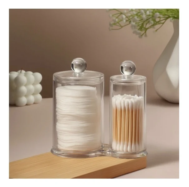 Фото для Органайзер для ватных палочек и дисков с крышкой, 2 секции, 12,5х7,3х13,5см