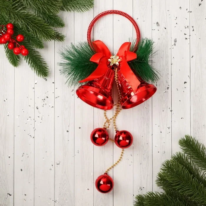 Акция! Украшение новогоднее "Уютная сказка" кольцо колокольчики шарики, 16х39 см, красный, 9692773
