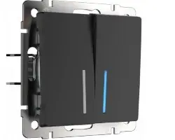 Выключатель Werkel двухклавишный с подсветкой черный матовый WL08-SW-2G-LED