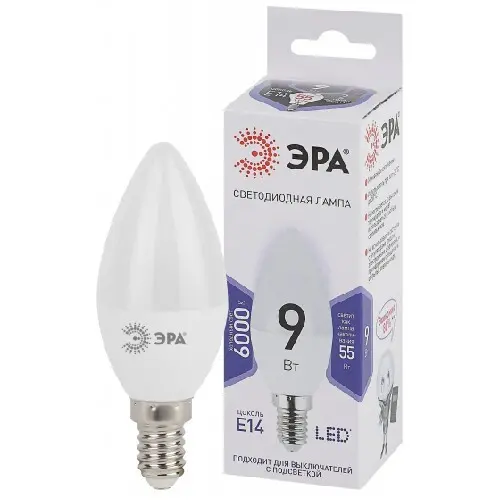 Лампочка светодиодная ЭРА STD LED B35-9W-860-E14 свеча холодный дневной свет