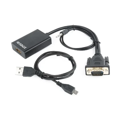 Фото для Переходник VGA (M) -> HDMI (F) Cablexpert A-VGA-HDMI-01, 19M/15F, длина 15см, аудиовыход Jack 3,5 (M), питание от USB Cablexpert