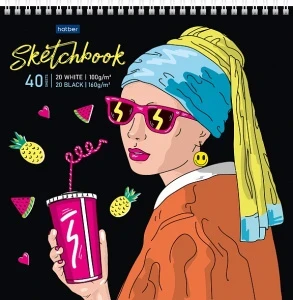Фото для ЗАПИСНАЯ КН СКЕТЧБУК А4 40Л ГР HATBER БЕЛЫЙ ОФСЕТ 20Л 100Г/М2 + ЧЕРНЫЙ ОФСЕТ 20Л 160Г/М2 (40Б4Aгр_28247*077377, Девушка с серёжк