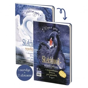 Фото для ЗАПИСНАЯ КН СКЕТЧБУК А5 32Л КОНТЭНТ ОФСЕТНАЯ БУМАГА 120Г/М2 МК ДЕНЬ/НОЧЬ (978-5-00141-737-8, Обложка с лебедями)