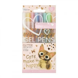 Фото для НАБОР ГЕЛЕВЫХ РУЧЕК "GLITTER КОТИКИ ДЕЛАЮТ НАС СЧАСТЛИВЫМИ" 8ЦВ 1ММ