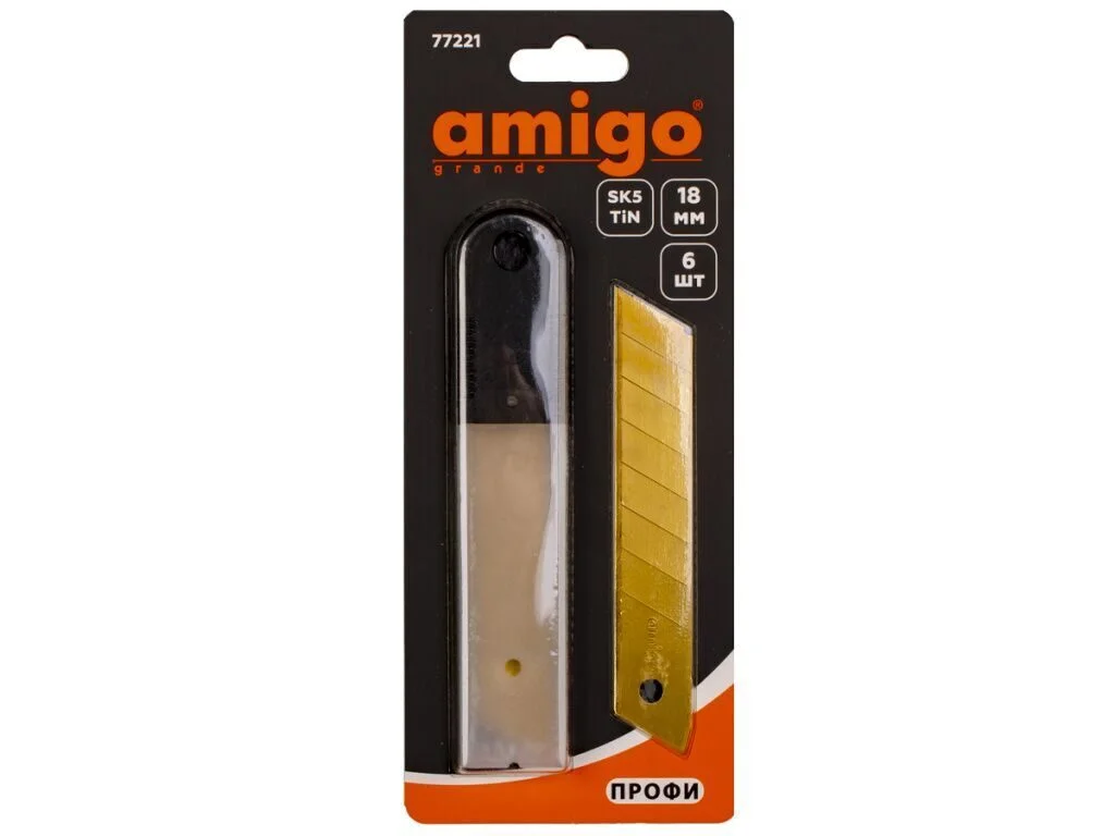 Лезвия для ножа 18мм, TIN 6 шт//AMIGO