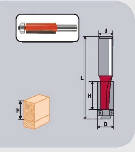 Фото для Фреза кромочная прямая с подшипником-12.7, D12.7, H25, L67//КРАТОН
