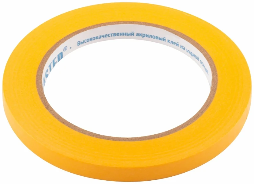 Фото для Лента малярная золотистая, рисовая бумага, термостойкая до 120гр, УФ-стойкость 30 дней, 9мм*50м