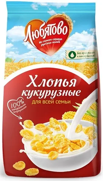 Фото для Завтрак сухой Любятово 300гр хлопья кукурузные м/у*12