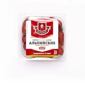 Колбаски Альпийские д/жарки 250гр п/к Ратимир