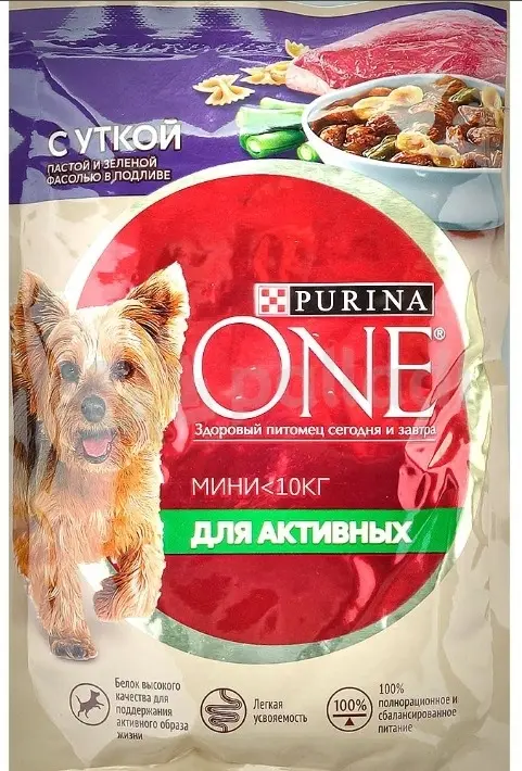 Purina ONE MINI м/п д/активных собак, с уткой, пастой и зел фасолью в подливе 85 гр