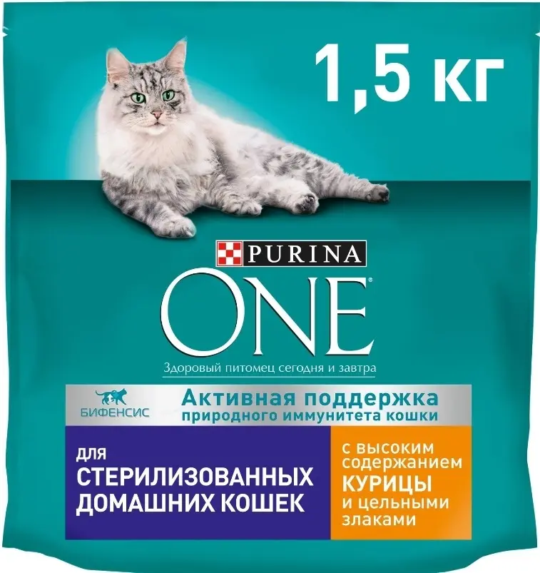 Purina One сухой корм д/стерилизованных домашних кошек с курицей и цельными злаками 1.5 кг