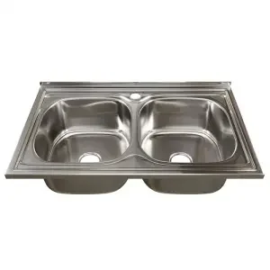 Фото для Мойка накладная 50х80 0,8х180мм две чаши, с выпуском 3 1/2, сифон без гофро трубы