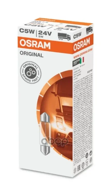 Фото для А/Лампа C5w 24v 5w 2-Х Цокольная 35мм [Sv8,5-8] Osram 6423 (Германия) Osram арт. 6423