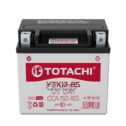 Фото для Аккумулятор 12а/Ч Totachi Cmf Ytx12-Bs R TOTACHI арт. YTX12-BS R