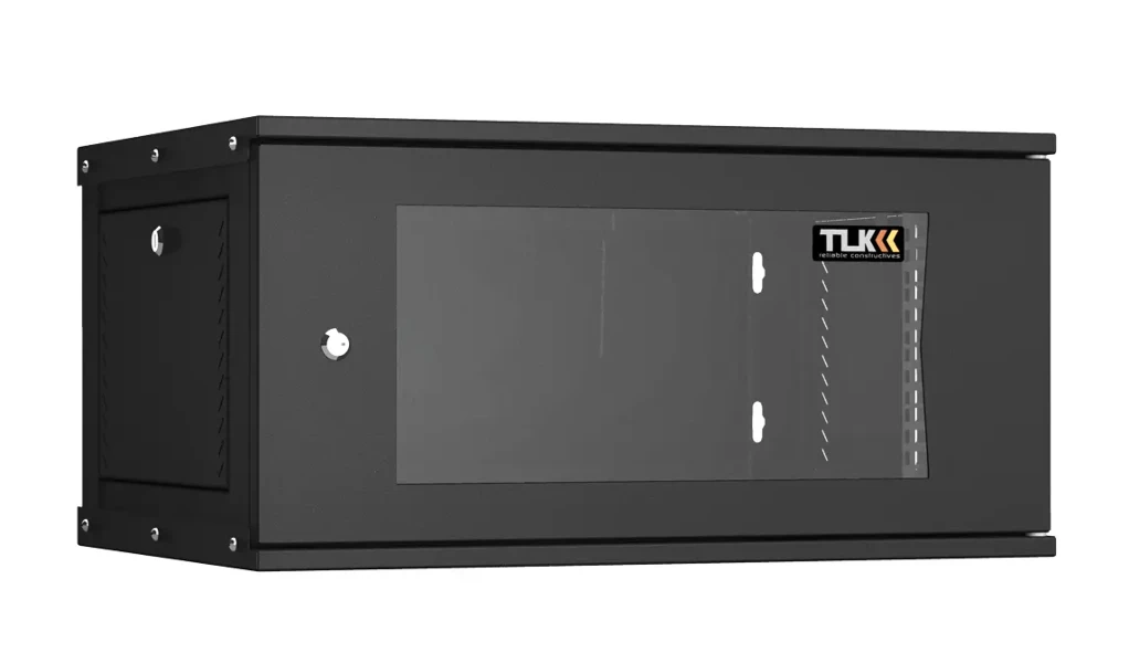 Фото для Шкаф сетевой настенный разборный 19" TLK TWI-066045-R-G-BK, 6U 600*303*450 мм, стекл. дверь, черный