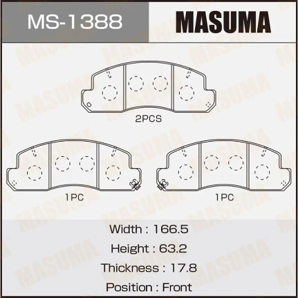 Фото для Колодки тормозные дисковые Masuma передние, комплект на ось (4 шт), арт. MS-1388