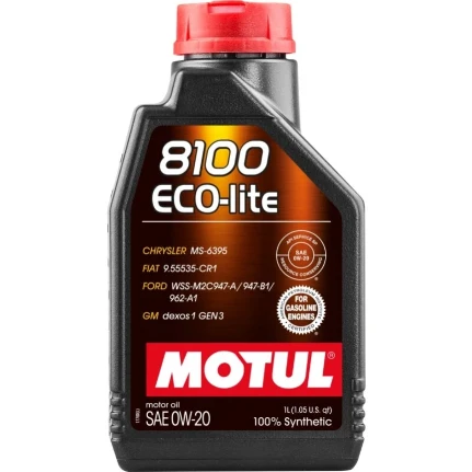Фото для Масло моторное MOTUL 8100 ECO-lite 0w20 синтетическое, API SP RC, ILSAC GF-6A, для бензинового двигателя, 1л, арт. 104981