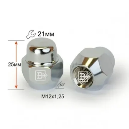 Фото для Гайка Cr M12X1,25 Хром высота 25 мм Конус, закр., ключ 21мм 701144 Cr
