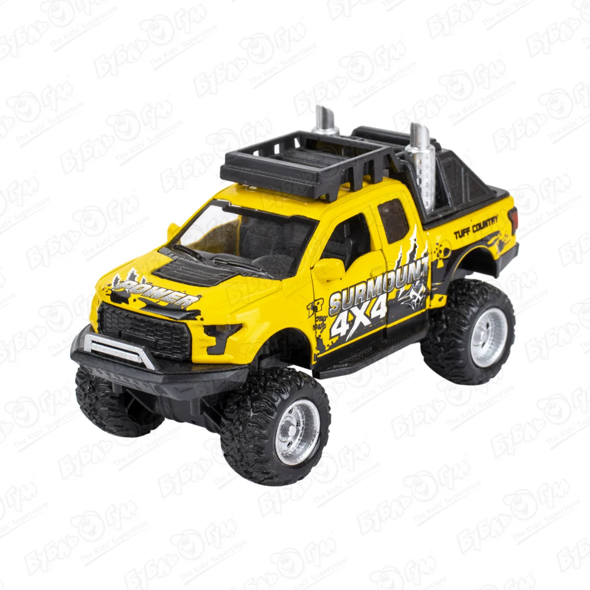 Автомобиль Surmount 4х4 kings toy инерционный световые звуковые эффекты металлический желтый 1:36