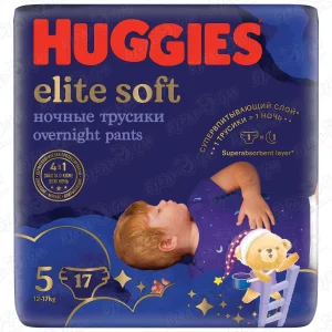 Трусики-подгузники ночные HUGGIES elite soft 5 12-17кг 17шт