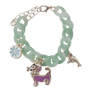 Фото для Браслет-цепочка Lilly & Mia из крупных звеньев с подвесками зеленый