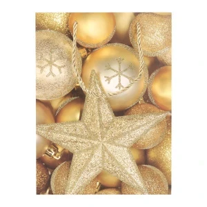 Фото для Пакет подарочный с Новым Годом золотой 24x18x10см в ассортименте 