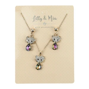 Фото для Набор украшений сережки и подвеска Lilly & Mia Котик с камнем