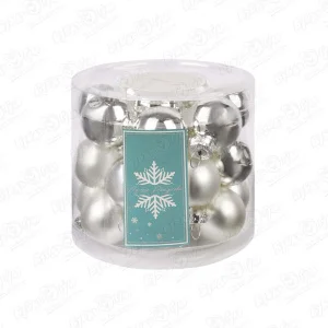 Набор украшений елочных мини шар базовый серебряные стеклянные 2см 24шт