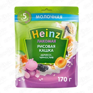 Каша Heinz молочная рисовая абрикос-чернослив 170г с 5мес БЗМЖ
