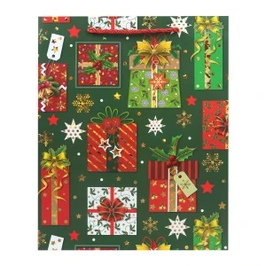 Фото для Пакет новогодний Lanson goods с изображением подарочных коробок 32×26×10см зеленый