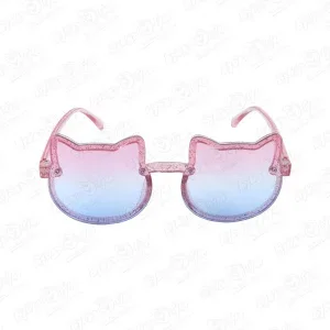 Очки солнцезащитные Lanson Kids форма котик с блестками розово-голубые