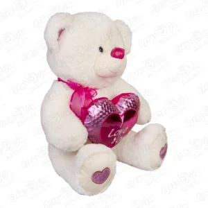 Фото для Игрушка мягкая медведь белый с блестящим розовым сердцем 51см