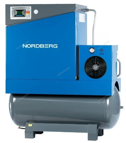 Фото для Компрессор винтовой, 11кВт, ресивер 500л, 10Бар, 1450л/мин, осушитель NORDBERG NCA15RD