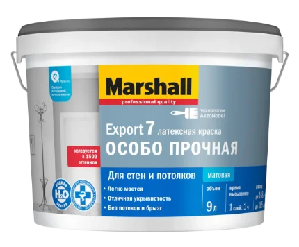 Краска в/д для стен и потолков латексная матовая Marshall Export-7 BW 0,9 л AkzoNobel