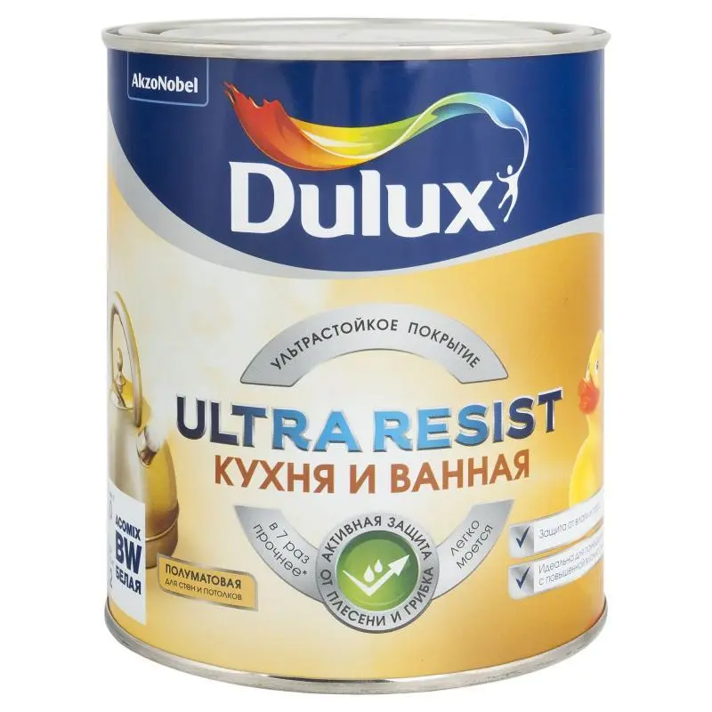 Краска в/д для кухни и ванной, п/матовая Dulux Ultra Resist BW 1 л AkzoNobel