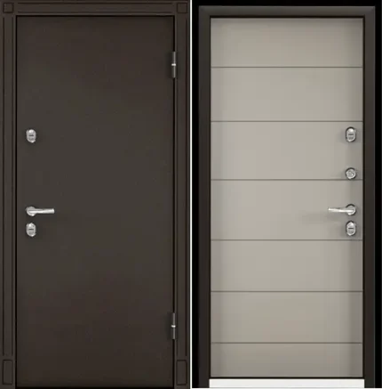 Фото для Дверь металлическая букле коричневый,левая,МДФ бетон известковый S20-22,фурн.хром 880*2050*70 (2мм)