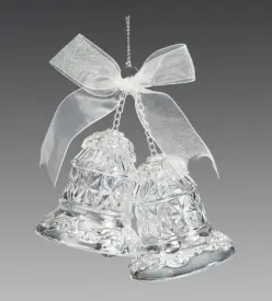 Колокольчики прозрачно-серебряные хрустальные с бантиком, 8 см Holiday Classics